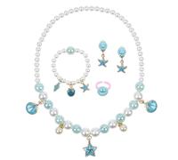OSDUE Girls Shell Jewelry Set, Necklace Earring Bracelet Ring Set, Jewelry Favors Set for Little Girl, Princess Dress Up Jewelry Party for Toddler Little Girl Play Party Favors, Birthday Gift