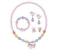 OSDUE Girls Unicorn Jewelry Set, Necklace Earring Bracelet Ring Set, Jewelry Favors Set for Little Girl, Princess Dress Up Jewelry Party for Toddler Little Girl Play Party Favors, Birthday Gift