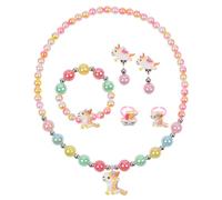 OSDUE Girls Unicorn Jewelry Set, Necklace Earring Bracelet Ring Set, Jewelry Favors Set for Little Girl, Princess Dress Up Jewelry Party for Toddler Little Girl Play Party Favors, Birthday Gift