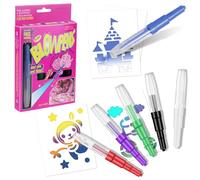 OSDUE Graffiti Pen, Airbrush Marker Set 6 Colours, 6 Felt-Tip Pens, 4 Stencils, Washable Watercolor Paints, Blow Out Coloring with Reusable Stencils