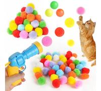 OSDUE Interactive Cat Ball Launcher with 100pcs Soft Pom Pom Balls, Cats Balls Toys with 1 Launcher Funny Interactive Chasing Cats Toys Cat Ball Gun for Indoor Training Exercise Playing