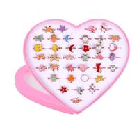 OSDUE Little Girl Jewellery Rings Box Adjustable Without Duplication Princess Jewellery Set Pretend Play Dress Up Rings for Little Girl Playing Dress Up, 15.5mm, Metal, Rhinestone