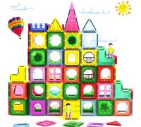 OSDUE Magnetic Tiles, 42pcs Magnetic Building Blocks for Kids, STEM Learning Educational Construction Toys Birthday Gifts for Boys Girls Age 3 4 5 6 7 Year Old, Sensory Montessori Toys