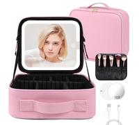 OSDUE Makeup Bag with LED Mirror, Cosmetic Organizer Case with Adjustable Compartments, Waterproof Travel Makeup Bag, Oxford Fabric,Gift for Women