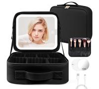 OSDUE Makeup Bag with LED Mirror, Cosmetic Organizer Case with Adjustable Compartments, Waterproof Travel Makeup Bag, Oxford Fabric,Gift for Women