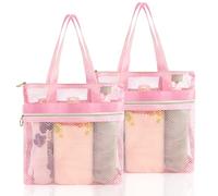 OSDUE Mesh Shower Caddy Bag, 2PCS Portable Toiletry Tote Hanging Wash Bag with Zipper, Quick Dry Shower Tote Bag for College Dorms, Gym, Swimming, Beach, Camping, Travel(Pink)