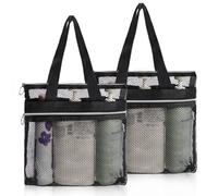OSDUE Mesh Shower Caddy Bag, 2PCS Portable Toiletry Tote Hanging Wash Bag with Zipper, Quick Dry Shower Tote Bag for College Dorms, Gym, Swimming, Beach, Camping, Travel(Black)