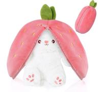 OSDUE Rabbit Plush Toy, 30cm Reversible Bunny Carrot Strawberry Pillow with Zipper, Strawberry Plush Cute Bunny Plushie Toy for Girls Boys Easter Children's Day and Birthday Gifts - Ideal Fluffy Gift