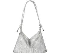 OSDUE Rhinestone Crossbody Bag, Women Silver Clutch Bag, Sparkly Rhinestone Purses, Evening Handbag Purse, One Size Cocktail Wedding Engagement Bag Purse For Party Bridal Night Bag (Round Strap Style)