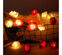 OSDUE Rose Fairy String Lights, 20 PCS LED Rose Fairy Light Battery Powered Bedroom Lights for Valentine's Day Wedding Outdoor Girls Bedroom Mother's Day Birthday Party Decorations,Pink+Red+White