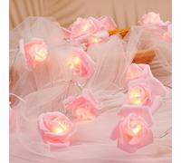 OSDUE Rose Fairy String Lights, 20 PCS LED Rose Fairy Light Battery Powered Bedroom Lights for Valentine's Day Wedding Outdoor Girls Bedroom Mother's Day Birthday Party Decorations, Pink