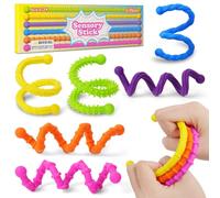 OSDUE Silicone Fidget Toys Sensory Stick, 6 Pack Textured Calming Sensory Toys or Autism Kids, Anxiety Relief for Activities Essential, Airplane Travel Toy for Kids Adults