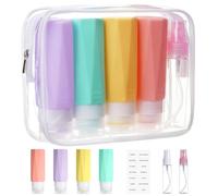 OSDUE Silicone Travel Bottle, 7 Pack Set 100ml Squeezy Travel Bottles Leak Proof Refillable Squeezable Containers Pots for Lotion Liquid Shampoos Soap and Toiletries