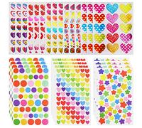 OSDUE Star Stickers for Kids, 1814 PCS 27 Sheets Assorted Coloured Shaped Mini Teacher Reward Sticky Scrapbook Stars for Arts Crafts, Heart and Star Papeterie Stickers - Gifts for Christmas Decor