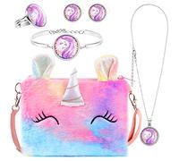 OSDUE Unicorn Bag Jewellery Gift, Unicorn Crossbody Bag Purse with Jewelry Set, Unicorn Princess Necklace Bracelet Rings Earrings, Princess Role Play Dress Up Jewelry Accessories Party Favors Gift