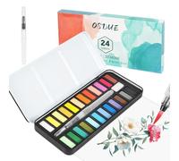 OSDUE Watercolor Paint Set, 24 Colors in Portable Box, Watertbrush Pen Included,Travel Watercolor Set for Artists, Beginners and Painting Lovers