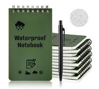 OSDUE Waterproof Paper Pocket Notebook 10 Pack (with a pen), 100 Pages 50 Sheets 12.7 * 7.6cm, 5x 3inch, Top Spiral Bound Waterproof Paper Wirebound Notebook, Green