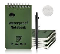 OSDUE Waterproof Paper Pocket Notebook 5 Pack (with a pen), 100 Pages 50 Sheets 12.7 * 7.6cm, 5x 3inch, Top Spiral Bound Waterproof Paper Wirebound Notebook, Green