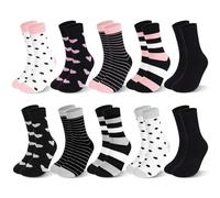 OSDUE Womens Socks, 10 Pairs Women's Crew Ankle Sock with Multi Stripe Dot and Heart Patterns, Cotton Breathable Socks for Hiking Walking Casual, Gifts for Women, UK 6-8