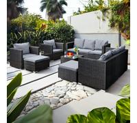 Oseasons Acorn Deluxe Rattan 10 Seat Lounge Sofa Set in Black - Black - 10 Seat