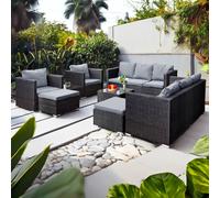 Oseasons Acorn 10 Seater Black Rattan Deluxe Lounge Sofa Set - Wilko