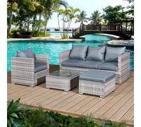OSeasons Acorn Rattan 5 Seat Lounge Sofa Set In Dove Grey