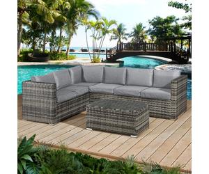 OSeasons Acorn Rattan 6 Seat Corner Sofa Set In Walnut Grey