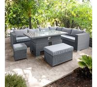 Oseasons Buxton Rattan 9 Seat Rising Firepit Corner Set in Ocean Grey Oseasons Grey