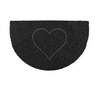Oseasons Heart Half Moon Doormat in Black - Semi-Circle Half Round, Spaghetti Coil Vinyl with PVC Backing, Non-Slip Indoor or Sheltered-Outdoor Entrance Rug