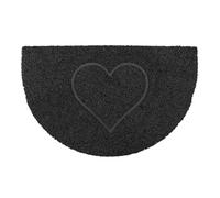 Oseasons Heart Half Moon Doormat in Black - Semi-Circle Half Round, Spaghetti Coil Vinyl with PVC Backing, Non-Slip Indoor or Sheltered-Outdoor Entrance Rug