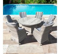 Oseasons Knightsbridge XL Rattan 6 Seat Dining Set in Dove Grey with Aluminium Frame Oseasons Grey