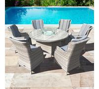 Knightsbridge XL Rattan 6 Seat Firepit Dining Set in Dove Grey with Aluminium Frame Oseasons Grey One Size