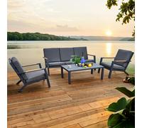 Oseasons Malibu Aluminium 5 Seat Lounge Set in Grey with Olefin Cushions & Syn-Teak Arms - 5 Seat - Grey