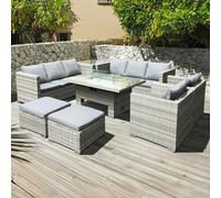 Oseasons Malta Rattan 10 Seat Rising Firepit U-Shape Set in Dove Grey with 2 Footstools - Dove Grey - 10 Seat