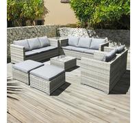 Oseasons Malta Rattan 10 Seat U-Shape Set in Dove Grey with 2 Footstools - Dove Grey - 10 Seat