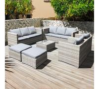 Oseasons Malta Rattan 10 Seat U-Shape Set in Dove Grey with 2 Footstools - Dove Grey - PE Rattan - 1