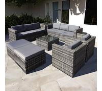 Oseasons Malta Rattan 10 Seat U-Shape Set in Grey Walnut with 2 Footstools - Walnut Grey - PE Rattan - 1
