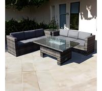 Oseasons Malta 6 Seater Grey Walnut Rattan Rising Firepit Corner Sofa Set - Brown - Wilko