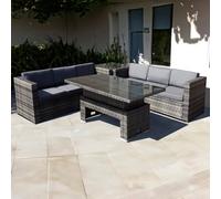 OSeasons Malta Rattan 6 Seat Rising Table Corner Set In Walnut Grey