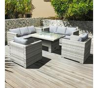 Oseasons Malta Rattan 8 Seat Rising Firepit Corner Set in Dove Grey - Dove Grey - 8 Seat