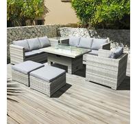Oseasons Malta Rattan 9 Seat Rising Firepit Corner Set in Dove Grey with 2 Footstools - Dove Grey - 9 Seat