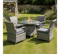 Oseasons Windsor Rattan 4 Seat Firepit Dining Set in Mixed Grey