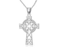 Oseew Celtic Cross Pendant Necklace for Women Silver Religious Gift 1.2mm 18"+2" Adjustable Rolo Chain Mother's Day, Sterling Silver, No Gemstone