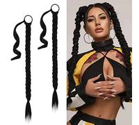 OSEN 30" Wrap Around Ponytail Extension for Women Long Straight Braided Ponytail Extensions Synthetic Hair Pieces (Off-Black, Pack of 2)