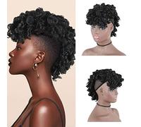 Oseti Mohawk Wigs for Black Women Cute Curly Ponytail with Bangs Clip in Hair Extensions Afro Faux Hawks Mohawk Hairpiece with Clip On Wig