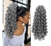 Oseti Ponytail Hair Extensions Curly with Cord for Black Women Silver 14 Inch with Wavy Cord Ponytail Clip for Women