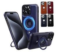 OSEVIO Leather Invisible MagicStand for iPhone Case, Zentric Phone Case, Luxury Leather Invisible Stand for iPhone Case15/14/13/12 Pro Max, with Magnetic Invisible Ring Stand (For lphone 12,Blue)