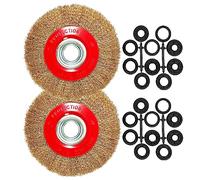 OSFTBVT 8in Bench Wire Wheel Brush | Coarse Crimped Steel Wire 0.012" with 1/2" 5/8" 3/4" 7/8" 1" Arbors for Bench Grinder Brass Coated Steel- 2pcs