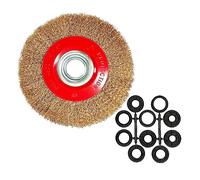 OSFTBVT 8in Bench Wire Wheel Brush | Coarse Crimped Steel Wire 0.012" with 1/2" 5/8" 3/4" 7/8" 1" Arbors for Bench Grinder Brass Coated Steel- 1pcs