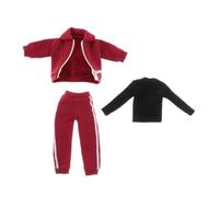Oshhni 1/12 Male Clothes Three-piece Set Outfits Backing Shirt Long Sleeve Casual Pants 6 Inch Doll Clothes Daily Sportswear, Red